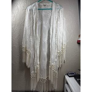 Show Me Your Mumu Metzler Kimono Boho Cream Fringe Satin Lightweight Large‎